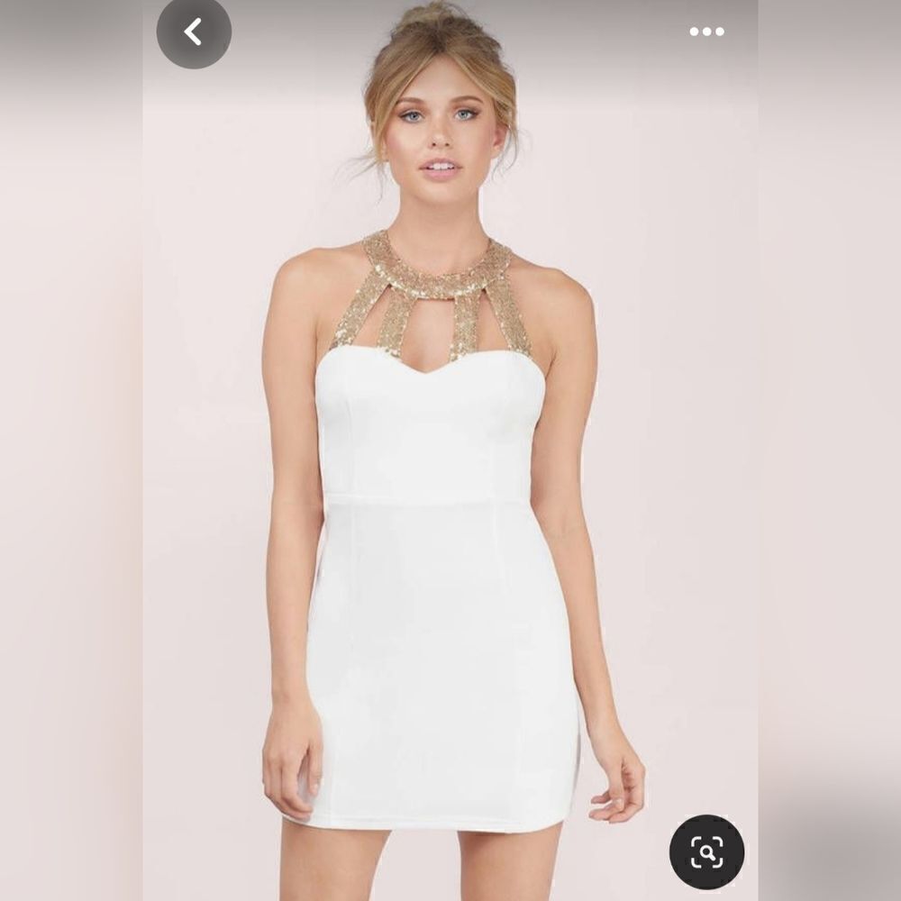 Tobi white and gold sparkly min bodycon dress